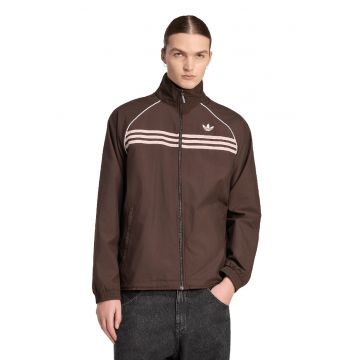 Bluza de trening cu guler inalt - fermoar si logo - Maro inchis