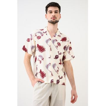 Camasa cu maneci scurte Jormaine - Visiniu/Alb fildes