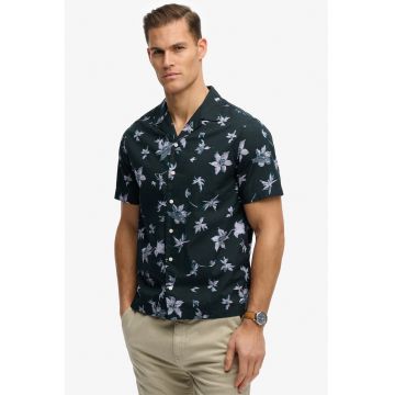 Camasa cu maneci scurte si imprimeu floral - Alb/Albastru ultramarin/Albastru petrol