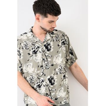 Camasa cu model floral Jeff - Alb/Negru/Gri cenusiu