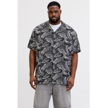 Camasa cu model tropical si maneci scurte - Alb/Negru/Gri