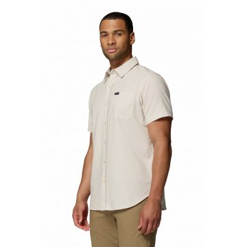 Camasa din bumbac cu maneci scurte si buzunar aplicat - Alb fildes