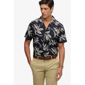 Camasa regular fit cu model floral - Albastru ultramarin/Alb murdar