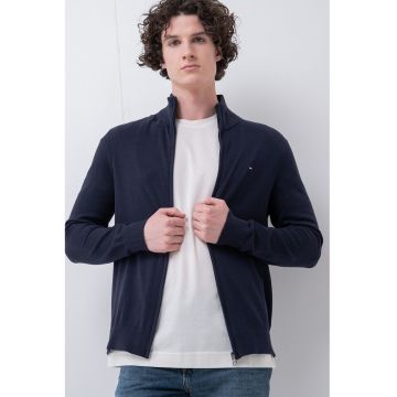 Cardigan cu fermoar si detaliu logo - Bleumarin