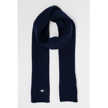 Fular din amestec de lana cu logo brodat - Bleumarin
