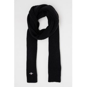 Fular din amestec de lana cu logo brodat - Negru