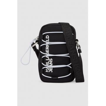 Geanta crossbody cu logo si bareta ajustabila - Negru