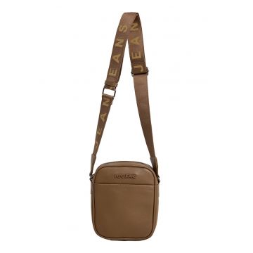 Geanta crossbody din piele ecologica cu bareta cu model logo - Caramel