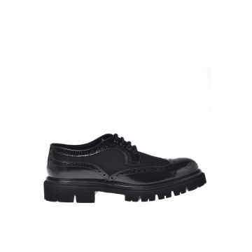 Pantofi brogue din piele si bumbac - Negru