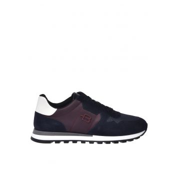 Pantofi sport flatform din piele intoarsa cu insertii din piele - Albastru