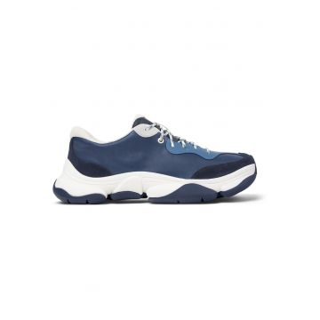 Pantofi sport uni de piele ecologica - Gri/Albastru