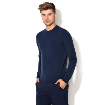 Pulover din lana virgina cu decolteu la baza gatului - Albastru ultramarin