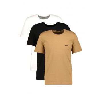 Set de tricouri de casa cu detaliu logo - 3 piese - Alb/Negru/Maro camel