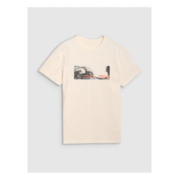 Tricou barbati  croiala regular - imprimeu valuri - alb - 100% bumbac -