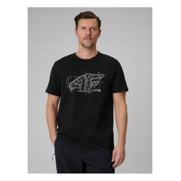 Tricou barbati  negru din bumbac - croiala regulara - imprimeu