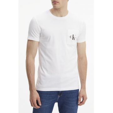 Tricou cu decolteu la baza gatului si buzunar pe piept - Alb