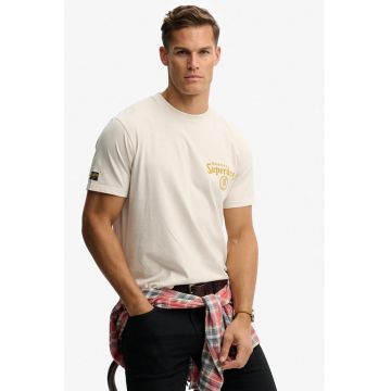 Tricou cu decolteu la baza gatului si imprimeu - Crem