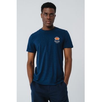 Tricou cu decolteu la baza gatului si imprimeu grafic Austin - Rosu/Bleumarin