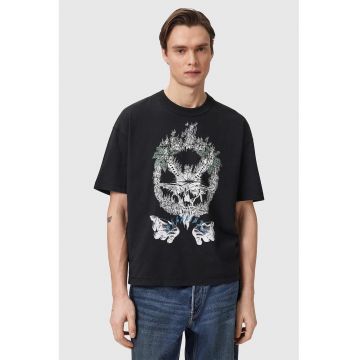 Tricou cu decolteu la baza gatului si imprimeu logo - Alb/Negru antracit