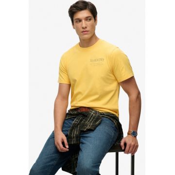 Tricou cu imprimeu si decolteu la baza gatului - Galben sofran/Portocaliu persan/Kaki