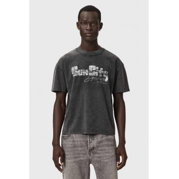 Tricou cu maneci cazute si aspect decolorat - Alb/Gri inchis