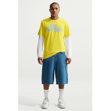 Tricou de bumbac cu imprimeu logo si text Swoosh - Galben/Albastru glaciar