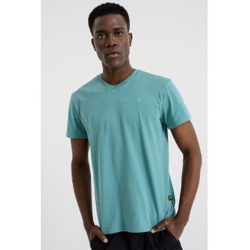 Tricou de bumbac organic cu decolteu in V Base - Verde pal