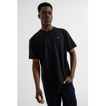 Tricou din amestec de bumbac organic cu decolteu la baza gatului - Negru