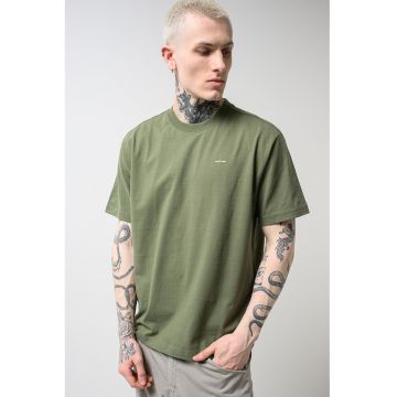 Tricou din amestec de bumbac organic cu decolteu la baza gatului - Verde