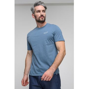 Tricou din bumbac cu decolteu la baza gatului - Alb/Albastru prafuit