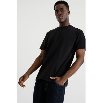 Tricou din bumbac organic cu decolteu la baza gatului - Negru