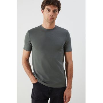 Tricou din jerseu cu decolteu la baza gatului - Gri inchis