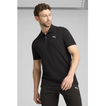 Tricou polo cambrat cu broderie logo - Negru