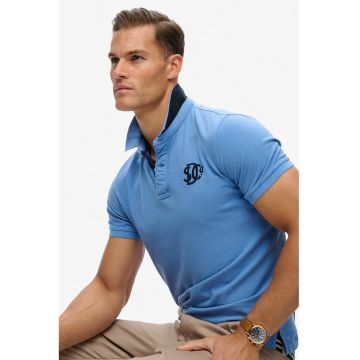 Tricou polo cu broderie pe piept - Albastru pastel