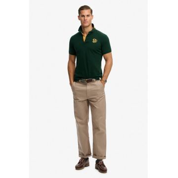 Tricou polo cu broderie pe piept - Galben/Verde inchis