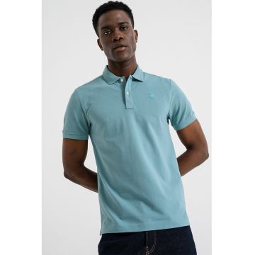 Tricou polo slim fit din amestec de bumbac organic cu logo discret Dunda - Albastru mineral melange