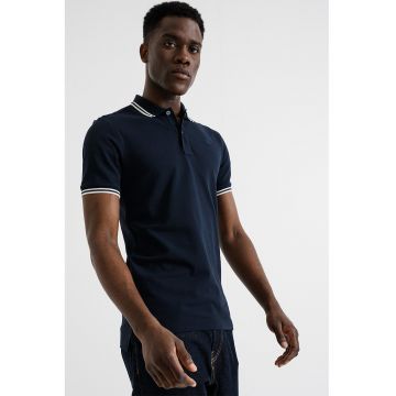 Tricou polo slim fit Dunda - Alb optic/Bleumarin