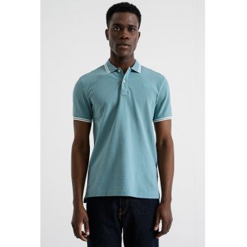 Tricou polo slim fit Dunda - Verde pal/Alb optic