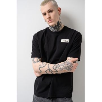 Tricou relaxed fit de bumbac organic Badge - Negru