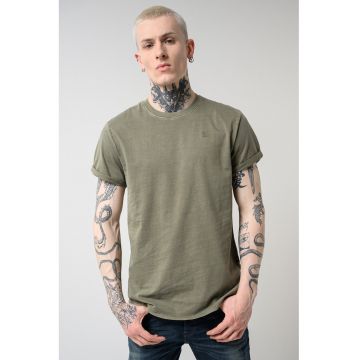 Tricou relaxed fit din bumbac organic cu terminatie rotunjita Lash - Kaki