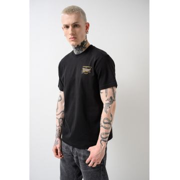 Tricou slim fit cu decolteu la baza gatului - Negru