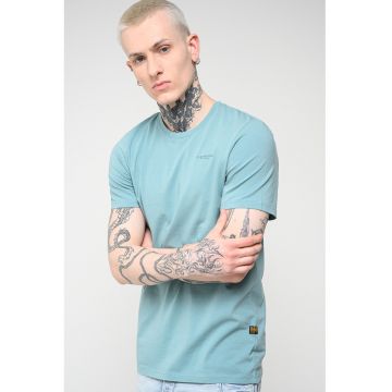 Tricou slim fit de bumbac organic cu decolteu la baza gatului Base - Albastru aquamarin