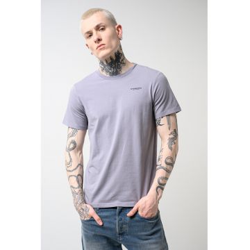 Tricou slim fit de bumbac organic cu decolteu la baza gatului Base - Liliac prafuit