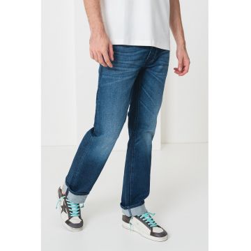 Blugi drepti cu nasturi - Albastru inchis