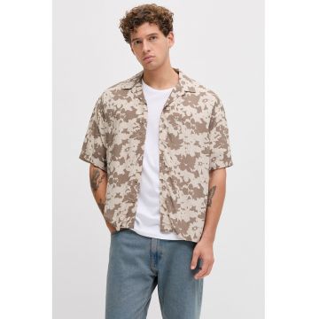 Camasa cu maneci scurte si model - Maro/Bej