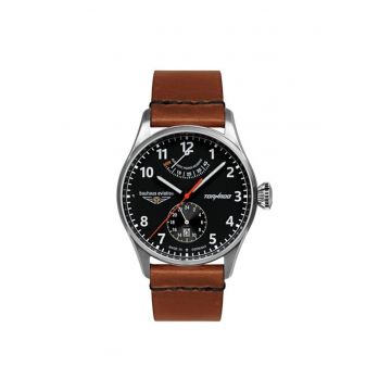 Ceas barbatesc  Bauhaus Aviation Tornado - 42mm - negru - curea din piele - rezistenta la apa 5 ATM