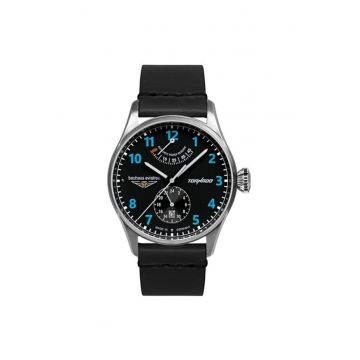 Ceas barbatesc  Bauhaus Aviation Tornado - 42mm - negru - curea din piele