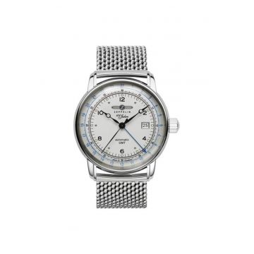 Ceas barbatesc  Zeppelin 100 Jahre 8666MB1 - 43mm - bratara tip Diver - argintiu