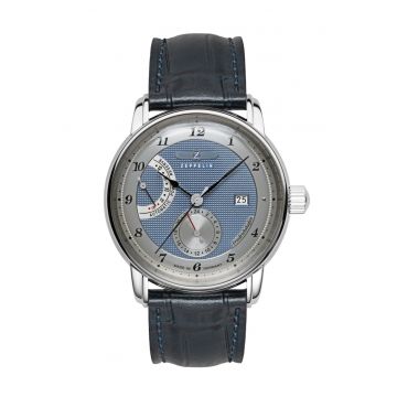 Ceas barbatesc  Zeppelin Friedrichshafen 85903 - 42mm - cadran albastru - curea din piele granat - WR 5ATM