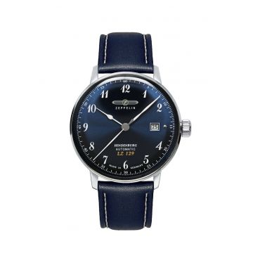 Ceas barbatesc  Zeppelin LZ129 Hindenburg - 40mm - cadran albastru - curea din piele - 5 ATM